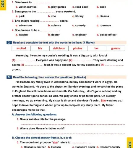 امتحان لغة انجليزية الوحدة الثانية للصف الاول الاعدادي ترم اول 2025 / 2024 PDF